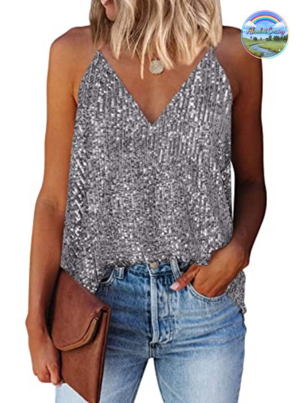 Womens Sequin Tank Top V Neck Racerback Sleeveless Party Clubwear Camisole